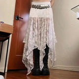 MQTIME  -  Woman Clothes Skirt Lace Splicing Lace Hem Irregular Hip-hugging Mid-length Elastic Waist Long Skirt Cuteore Gothic Y2k Clothes