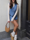 MQTIME  -  Women's Y2K Vintage Denim Waistcoat Sleeveless V-Neck Cropped Vest Tank Tops Button Up Jean Retro Cropped Jackets