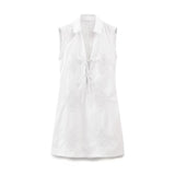 MQTIME  -  White Embroidery Straight Fashion Short Dress 2025 New Hollow Out Lace-ups Sleeveless Women Dress Streetwear Female Clothing