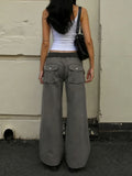  MQTIME  -  American Streetwear Low Waist Pockets Vintage Patchwork Casual Long Jeans