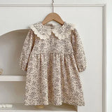  MQTIME  -  New Autumn Children Clothes 2-6 Yrs Baby Girl Party Dress Long Sleeved Cotton Solid Color Kids Princess Dresses