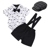 MQTIME  -  Baby Boy Clothes Infant Short Outfit Exquisite Printing Romper with Overalls Hat Suit 9-36M Toddler Birthday Party Costume Set