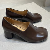 MQTIME  -  Minimalist Style Round Head Deep Mouth Single Shoes Women's Thick Heel High Heels Spring New Niche Leather Shoes