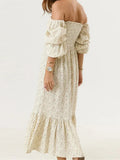  MQTIME  -  Woman Vintage Floral Dress Puff Long Sleeve Off Shoulder Ruffle Long Dress Spring Fall Casual Vintage Bohemian Dresses