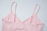 MQTIME  -  Sexy V-neck Striped Women's Tanks Chic Spaghetti Strap Waist-cinching Slim Fit Vest Elegant Summer Lady Daily Street Top