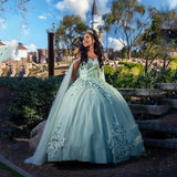 MQTIME  -   Sage Green Quinceanera Dress Ball Gown With Cape Crystal Sweet 15 Vestidos  Prom Pageant Gowns Corset