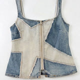 MQTIME  -  Y2k American Raw-edge Denim Vest Crop Top Women Design Zipper Waist Slimming Sexy Hot Girl Spaghetti-strap Top Suspender Top