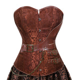 MQTIME  -  Women`s European Steampunk Pirate Costume Women Corset Dress Skirt Lace Up Plus Size Brown Zipper Faux Leather Corset Dress