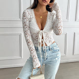 MQTIME  -  Solid Casual Slim Lace Blouses For Women Fashion 2025 Summer Vintage Women's Shirts And Blouses Elegant Youth Female Tops