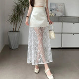 MQTIME  -  2024 Summer Commuter Korean Half Skirt High Waist Lace Slim Hook Flower Style New Solid Color Sexy Long Skirt for women