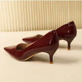 MQTIME  -  Women Sexy Null 5cm Kitten Heels Pumps For Narrow Feet Pointy Toe Patent Leather Slip-Ons For Dressing EU35-41 25cm Wine Black