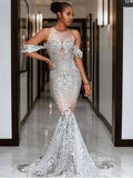 MQTIME  -  New Arrivals Elegant Shiny Rhinestones Off Shoulder Sexy Maternity Shoot Dress Sequin Fishtail Robe De Soiree