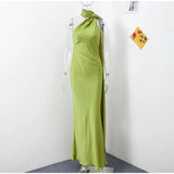 MQTIME  -  Elegant Satin Long Dresses Women Chic Fashion Solid Slim High Waits Female Robe With Ribbon Summer Lady Party Vestidos 2025 New
