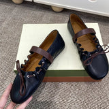 MQTIME  -  Ins style Fashion Pleated Bowknot Ruffle Women Ballet Flats Spring Summer Soft Leather Mary Janes Walking Loafers Casual Shoes