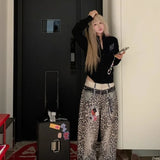  MQTIME  -  Leopard Print Jeans Women Loose Straight Wide Leg Mopping Trousers Baggy Jeans
