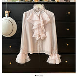 MQTIME  -  Solid Patchwork Appliques Casual Blouse For Women O Neck Long Sleeve Spliced Button Temperament Shirts Female New