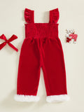 MQTIME  -  Girls Christmas Plaid Ruffle Sleeve Square Neck Smocked Jumpsuit with Bow Detail and Full Length Pants