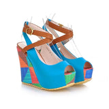 MQTIME  -  Women's shoes summer fish mouth slope heel sandals waterproof platform color blocked sandals