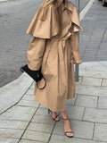 MQTIME  -  Cloak Sleeve Women Trench Coat with Belt Elegant Khaki Lapel Double Breasted Female Long Windbreaker 2025 Autumn Winter New Coat