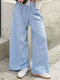 MQTIME  -  Women's Spring Summer Baggy Pants Fashion Drawstring Waistband Loose Wide Leg Striped Pants Y2K Streetwear