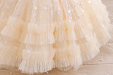 MQTIME  -  Baby Girls Tulle Dress Children's Evening Formal Communion Prom Gown Kids Puff Sleeve Mesh Vestidos Toddler Birthday Costume