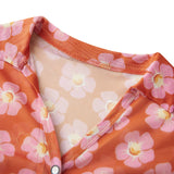  MQTIME  -  Women Shirts Flower Print Long Sleeve Ruched Button Down Slim Fit Blouse See Through Fashion Work Tops Streetwear