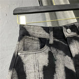  MQTIME  -  Korean Women's Denim Skirts New High Waist Slim Personalized Pattern Denim Skirt with Raw Edges A-line Half Skirt