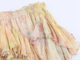 MQTIME  -  Women Ruffled Skirts Elastic High Waist Pleated A-line Long Skirts Chic Printed Summer Fashion Streetwear Female Irregular Skirt