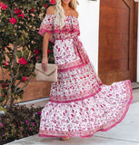 MQTIME  -  Boho Dress Slash Neck Floral Printed Summer Dress Femme Hippie Vestidos A-line Holiday Robes Chic Maxi Dresses