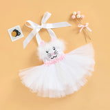 MQTIME  -  Easter Days 0-11Y Princess Kids Girls Summer Dress Strap Sleeveless Lace Up Sequined Rabbit Lace Tutu Dresses