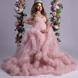 MQTIME  -  Pearl Tulle Maternity Dress for Photoshoot Long Puffy Sleeve Off Shoulder Babyshower Bridal Pregnancy Gowns