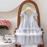 MQTIME  -  Summer Baby Girl Sequins Princess Dress Kids Sparkling Mesh Cake Skirt Grey Birthday High Quality Fashion Beautiful Dress