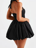 MQTIME  -  Women Halter Dress Summer Tie up Sleeveless Backless Corset Bubble Dress for Party Evening Club Streetwear