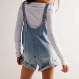 MQTIME  -  Fashion Denim Jumpsuits V Collar Sleeveless Autumn Playsuits Pockets Oversized High Street Rompers Boho Bodysuits