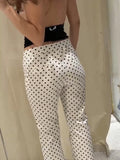  MQTIME  -  Fashion Polka Dot Printed Long Pants For Women Elegant Zipper Mid Waist Straight Leg Trouser Female Street Chic Slim Pencil Pant
