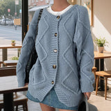 MQTIME  -  Autumn Winter Hot Sale Long Sleeve Wear Solid Color Quilted Sweater Loose Jacket Round Neck Wool Cardigan Women