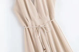 MQTIME  -  Halter Dress With Belt for Women Backless V Neck Women's Midi Dress With Adjustable Tie Belt Female Party Dresses
