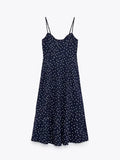 MQTIME  -  Women Retro Polka Dot Dress 2024 Summer Linen Blend Slim Slit Dress Fashion Street Sexy Nightclub Dress