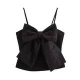 MQTIME  -  Large Bow Sling Tank Women Slim Sleeveless Camisole Vest Short Top 2025 Female Spring Summer Solid Sweet Sexy Tops