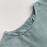 MQTIME  -  Girls Retro Mori Cotton And Linen Tank Top Summer New Back Buttons A-Line Ruffled Hem Kids Blouse Casual Linen Sleeveless Tops