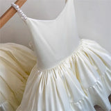 MQTIME  -  Baby Girl Princess Pearl Strap Dress Back Tie Toddler Child Vintage Bow Vestido Wedding Party Dance Birthday Baby Clothes 2-10Y