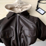  MQTIME  -  Coat Spring and Summer New Childrens Clothing Korean Style Boys and Girls Fashion Casual Hooded Leather Coat Simple