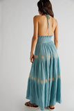 MQTIME  -  Bohemian Style A-line Spaghetti Maxi Dress V-neck Sleeveless Embroidery Summer Dress Backless Holiday Vestidos Chic Robes