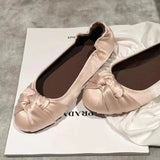 MQTIME  -  New French High End Satin Slip on Shoes for Women Niche Twisted Round Toe Flat Ballet Evening Shoes Daily Party Ladies Footwear