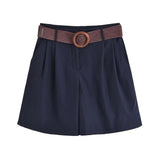 MQTIME  -  summer women's clothing casual versatile fashion with belt temperament loose mid-waist pleated casual shorts