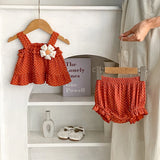 MQTIME  -  Summer New Fashion Versatile Infant and Toddler Girl Baby Sweet Dot Printed Suspended Top+Bottom Wrapped Pants Sleeveless Set