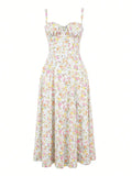 MQTIME  -  New Floral Midi Dress Bohemian Flowy Slit Dress Elegant Fashion Women Going Out A-line Casual Summer Sundress Print Halter Dress