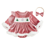 MQTIME  -  Infant Girls 3Pcs Winter Holiday Ensemble Cozy Fleece Jumpsuit with Hat Set Toddler Xmas Costume Outfit Clothes