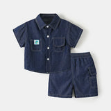 MQTIME  -  2Piece Summer Clothes Toddler Boy Outfits Korean Casual Fashion Denim Short Sleeve Baby Tops+Shorts Kids Boutique Clothing B059