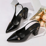 MQTIME  -  Sexy Pointed Toe Thick High Heel Slingback Pumps Women Summer Luxury Patent Leather Buckle Pumps Woman's Black Office Shoes